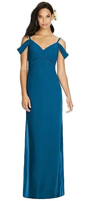 Long Chiffon Cross-Front Dress of Bridesmaids Ocean Blue main image 1